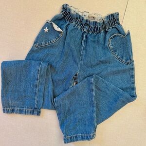 Mini Biden Blue Denim Heart Pocket Pants with paper bag elastic waistband